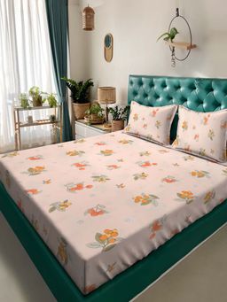 ACKROSS - Fusion Collection 104Tc Bedsheet with 2 Pillow Covers Light Peach (Queen)