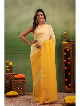 Moora - Shades Of Yellow Ombre Organza Saree with Printed Unstitched Blouse