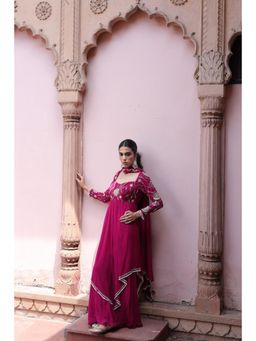 "Two Sisters" by Gyans - Blushing Mirror-Work Anarkali Kurta and Palazzo Set