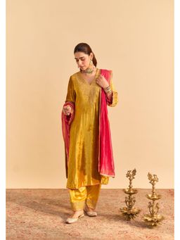 Sheetal Batra - Aynaz Mustard Velvet Embroidered Kurta With Salwar and Dupatta