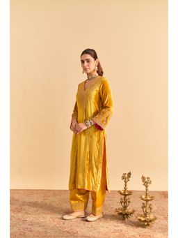 Sheetal Batra - Aynaz Mustard Velvet Embroidered Kurta With Salwar