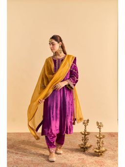 Sheetal Batra - Azmiya Purple Velvet Embroidered Kurta With Salwar and Dupatta