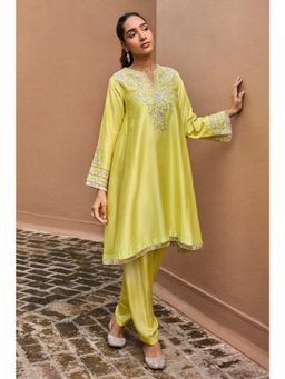 DOHR INDIA - Women Yellow Chanderi Silk Kurta and Salwar