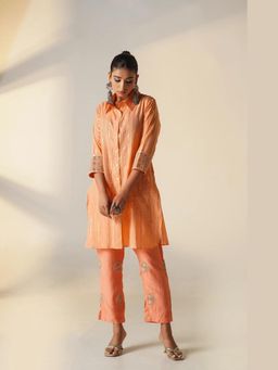 Keva Clothing - Women Orange Muslin Long Shirt with Inner and Pant