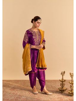 Sheetal Batra - Eira Purple Velvet Embroidered Kurta With Dhoti and Dupatta