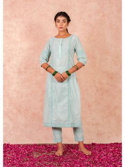 Keva Clothing - Women's Green Cotton Lurex Kurta with Pant