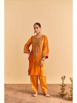Sheetal Batra - Fareeha Orange Velvet Embroidered Kurta With Salwar