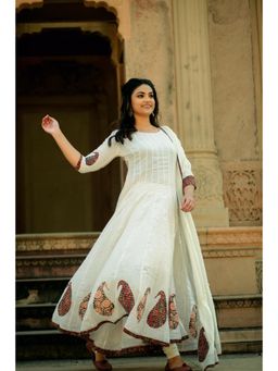 Keva Clothing - Women White Cotton Lurex Kurta with Legging