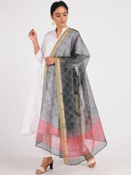 Sonal Kabra - Women Black Cotton Silk Printed Dupatta