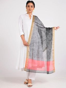 Sonal Kabra - Women Black Cotton Silk Floral Printed Dupatta