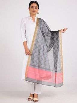 Sonal Kabra - Women Black Cotton Silk Geometric Dupatta