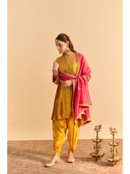Sheetal Batra - Laiba Mustard Embroidered Kurta With Dhoti and Dupatta