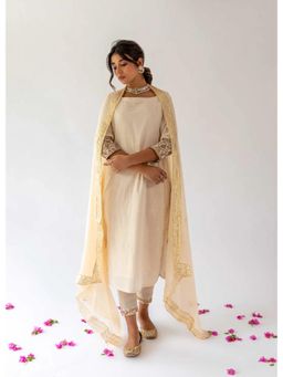 Keva Clothing - Women's Ivory Cotton Lurex Kurta with Pant and Dupatta