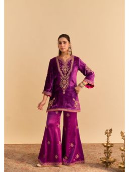 Sheetal Batra - Nooren Purple Embroidered Kurta With Sharara and Dupatta