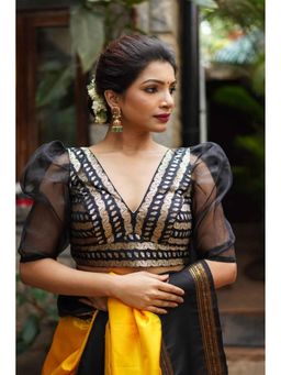 Isadora Life - Women Black Cotton Floral Stitched Blouse