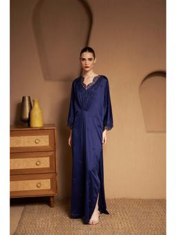 SAKSHI G CHAWLA - Crepe V-Neck Navy Blue Embroidered Kaftan Dress