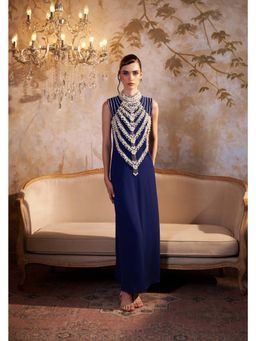 SAKSHI G CHAWLA - Georgette Turtle Neck Blue Embroidered Kaftan Dress