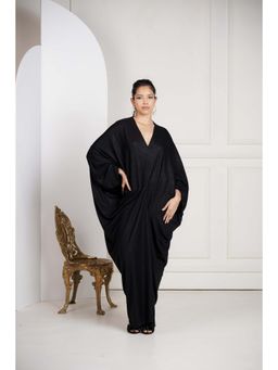 SAKSHI G CHAWLA - Lurex V-Neck Black Embellished Kaftan Dress