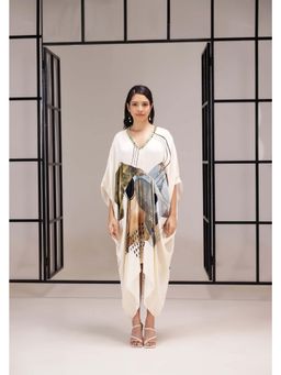 SAKSHI G CHAWLA - Modal V-Neck Multi-Color Abstract Kaftan Dress