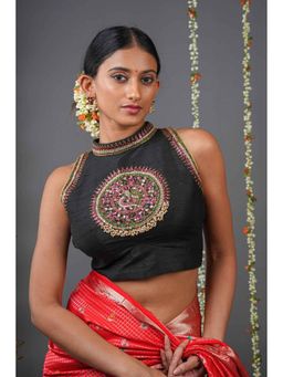 Isadora Life - Women Black Raw Silk Embroidered Stitched Blouse