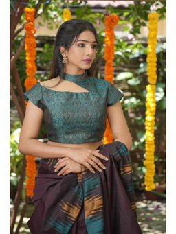 Isadora Life - Women Teal Brocade Paisley Stitched Blouse