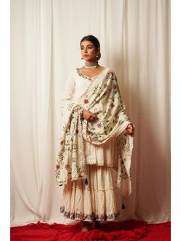 Keva Clothing - Women Ivory Cotton Lurex Kurta with Sharara