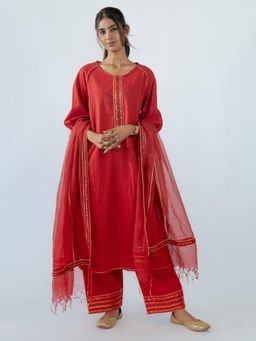 Sonal Kabra - Women Red Kota Embellished Dupatta