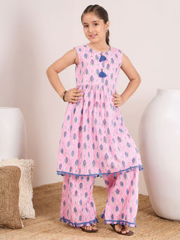 PSPeaches - Girls Pink Kurta with Palazzo (Set of 2)