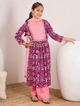 PSPeaches - Girls Multi-Color Anarkali Kurta with Palazzo and Dupatta (Set of 3)
