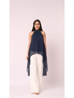 IS.U - Women Blue Chiffon Solid Top