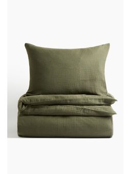 H&M - Green Muslin single duvet cover set