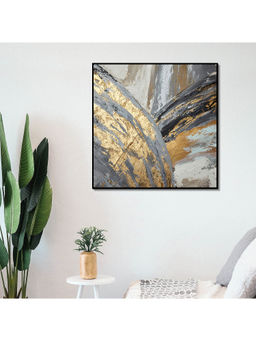 HomeTown - Simon Abstarct Gold Strokes Glossy Mdf Print Painting, Black And Gold 60X60Cm