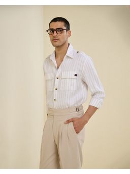 S&N by Shantnu Nikhil - Men Striped Off White Shirt