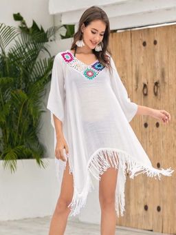 Addery - Bohemian Cotton Cover Up - White (Free Size)