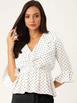 Twenty Dresses by Nykaa Fashion - For The Frill Life Polka Dot White Top