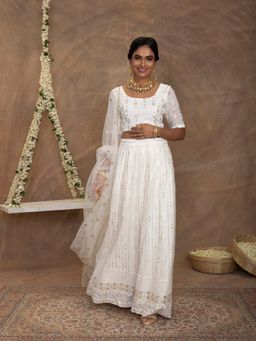 Gajra Gang - Pataka Off White Crop Top With Skirt And Dupatta (Set of 3)