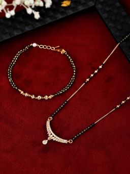 Shoshaa - Gold-Plated Black Beaded Mangalsutra and Bracelet Combo (Set of 2)