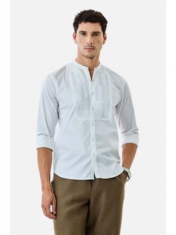 Snitch - White Self Design Slim Shirt