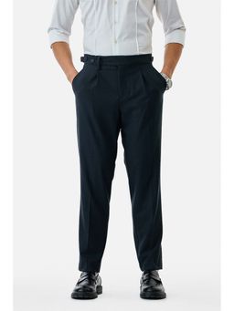 Snitch - Navy Blue Textured Relaxed Trouser
