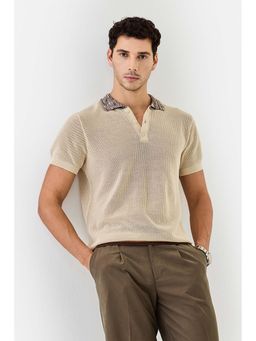 Snitch - Beige Textured Regular Polo T-Shirt