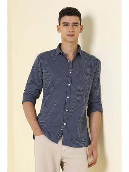 Allen Solly - Navy Blue Stripes Tailored Shirt