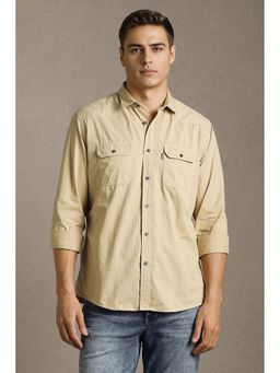Louis Philippe - Beige Textured Slim Shirt