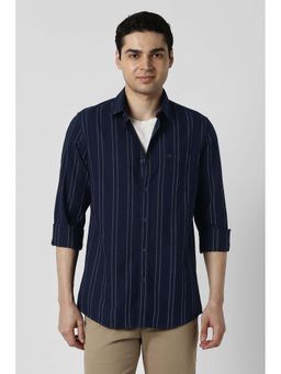 Peter England - Navy Blue Stripes Slim Shirt