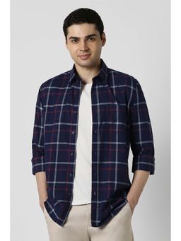 Peter England - Navy Blue Checks Slim Shirt