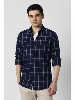 Peter England - Navy Blue Checks Slim Shirt