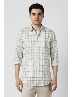 Peter England - Off White Checks Slim Shirt