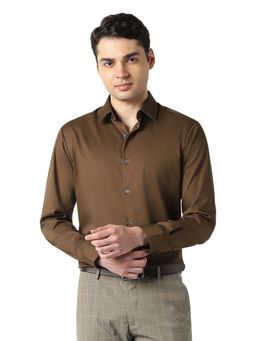 Peter England - Brown Solid Regular Shirt