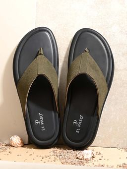 EL PASO - Men Olive Faux Leather Casual Slip On Sandals