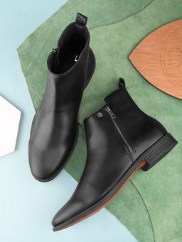 EL PASO - Men Black Faux Leather Casual Boots