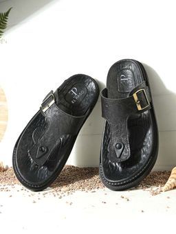 EL PASO - Men Black Faux Leather Casual Slip On Sandals